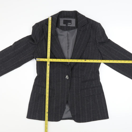 Next Women's Grey Pinstripe Wool Blend Blazer Size 12 Classic Fit