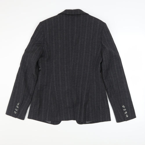 Next Women's Grey Pinstripe Wool Blend Blazer Size 12 Classic Fit