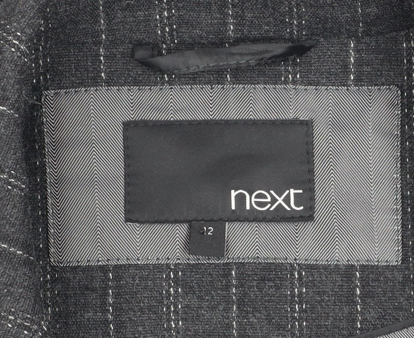 Next Women's Grey Pinstripe Wool Blend Blazer Size 12 Classic Fit