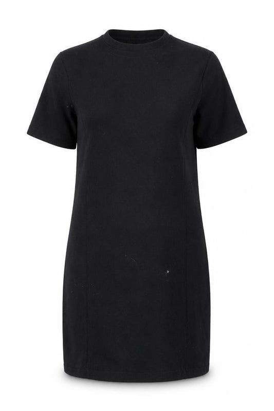 Front view of Warehouse Women’s Black Knit T-Shirt Dress, size UK 10, Short Sleeve