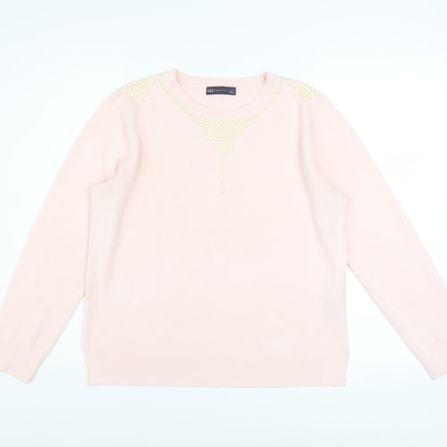 Marks and Spencer Women's Pink Beaded Crew Neck Jumper Size 14