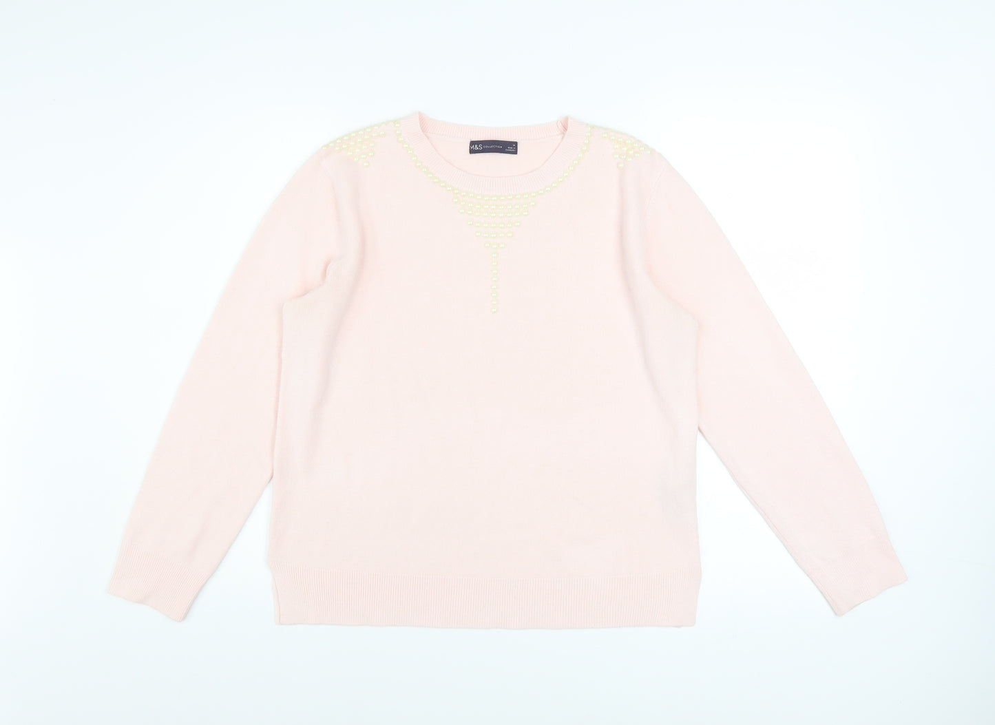 Marks and Spencer Women's Pink Beaded Crew Neck Jumper Size 14