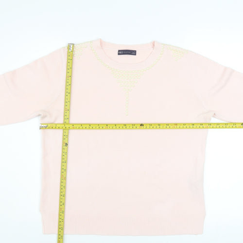 Marks and Spencer Women's Pink Beaded Crew Neck Jumper Size 14
