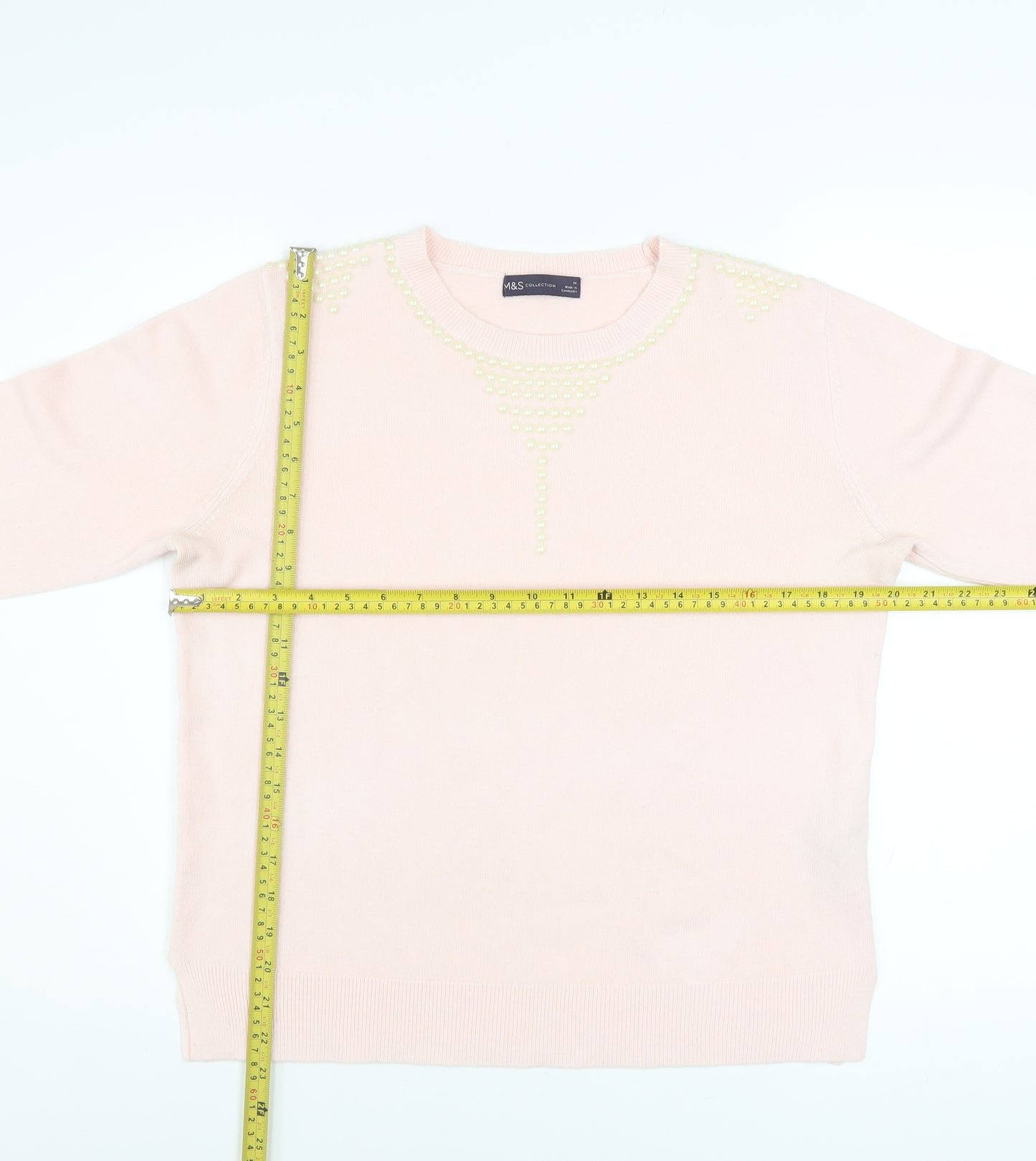 Marks and Spencer Women's Pink Beaded Crew Neck Jumper Size 14