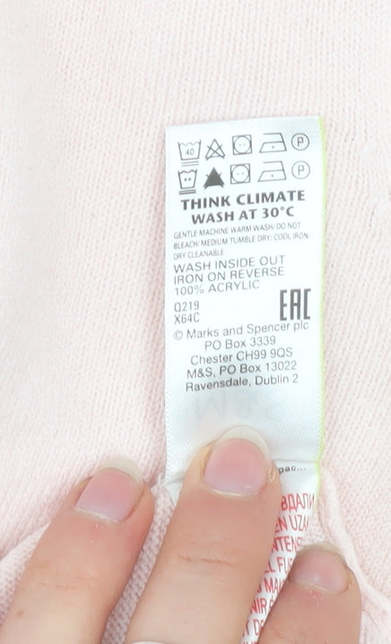 Marks and Spencer Women's Pink Beaded Crew Neck Jumper Size 14