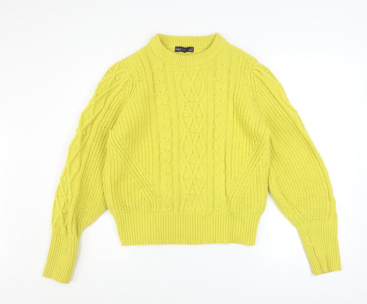 Marks and Spencer Womens Yellow Cable-Knit Pullover Jumper Size 14