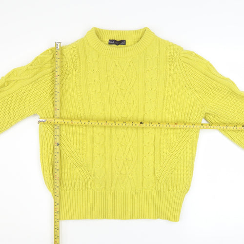 Marks and Spencer Womens Yellow Cable-Knit Pullover Jumper Size 14