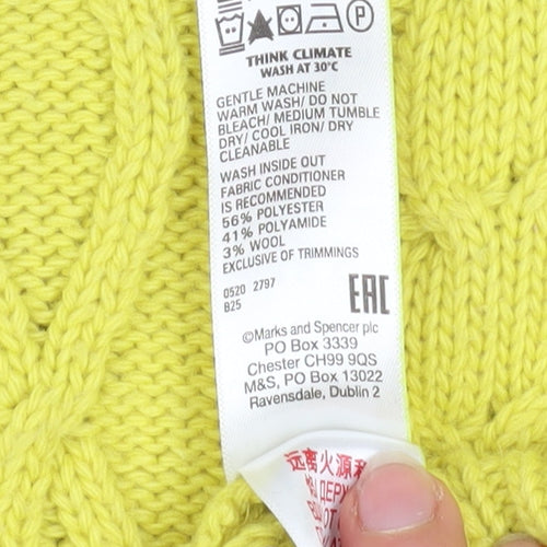 Marks and Spencer Womens Yellow Cable-Knit Pullover Jumper Size 14