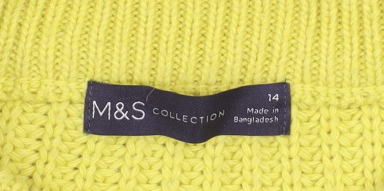 Marks and Spencer Womens Yellow Cable-Knit Pullover Jumper Size 14