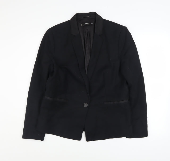 Mango Basics Women's Black Blazer UK 16 Single-Breasted Jacket