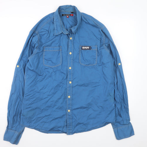 Duck And Cover Men's Blue Cotton Long Sleeve Button-Up Shirt XL