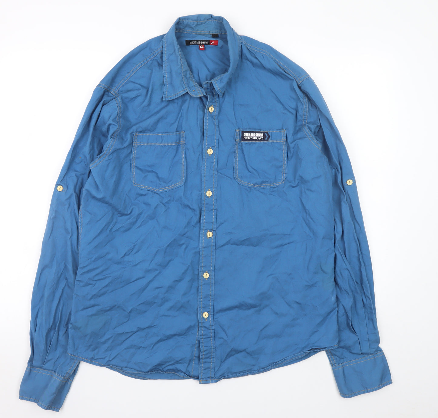 Duck And Cover Men's Blue Cotton Long Sleeve Button-Up Shirt XL