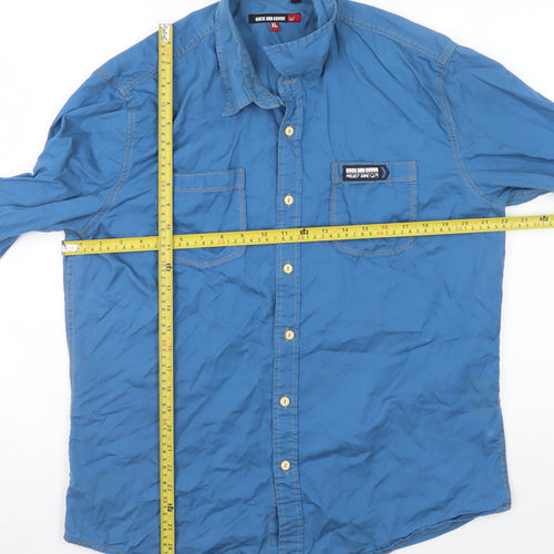 Duck And Cover Men's Blue Cotton Long Sleeve Button-Up Shirt XL