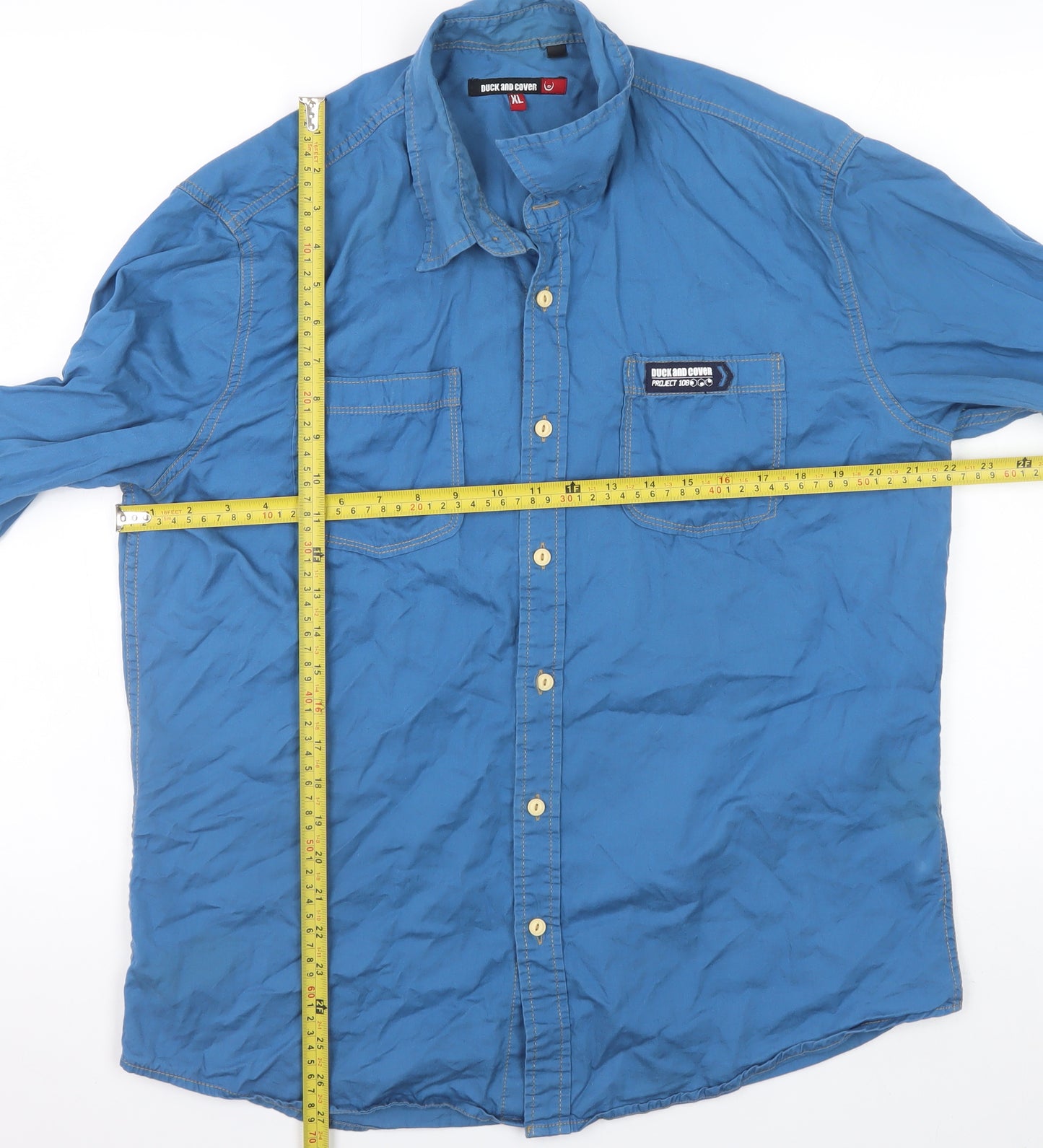 Duck And Cover Men's Blue Cotton Long Sleeve Button-Up Shirt XL