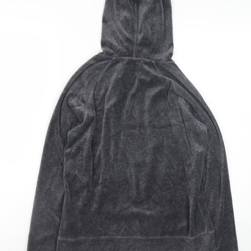 HushHush Women Grey Faux Fur Trim Full Zip Velour Hoodie Size 10