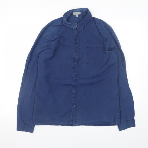 COS Men's Blue Lyocell Long Sleeve Regular Fit Button-Up Shirt Size M