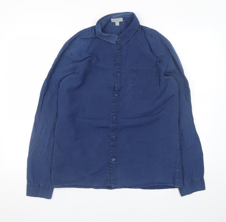 COS Men's Blue Lyocell Long Sleeve Regular Fit Button-Up Shirt Size M