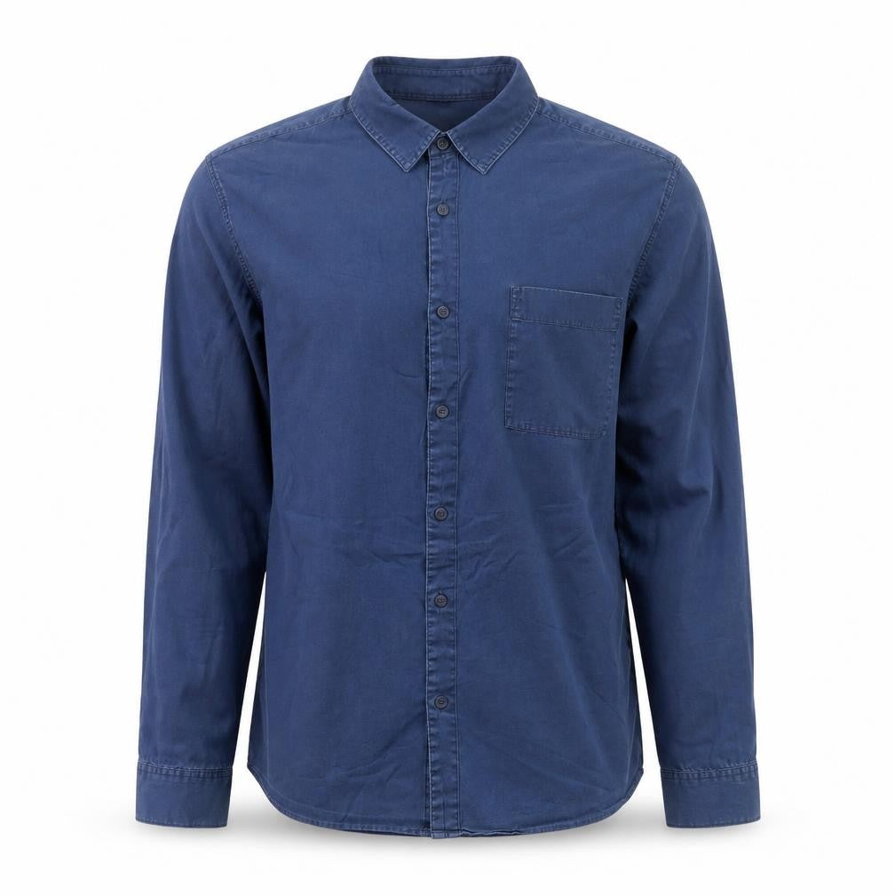 Front view of COS Men's Blue Lyocell Long Sleeve Regular Fit Button-Up Shirt, size M