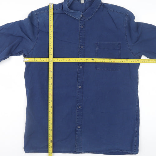 COS Men's Blue Lyocell Long Sleeve Regular Fit Button-Up Shirt Size M