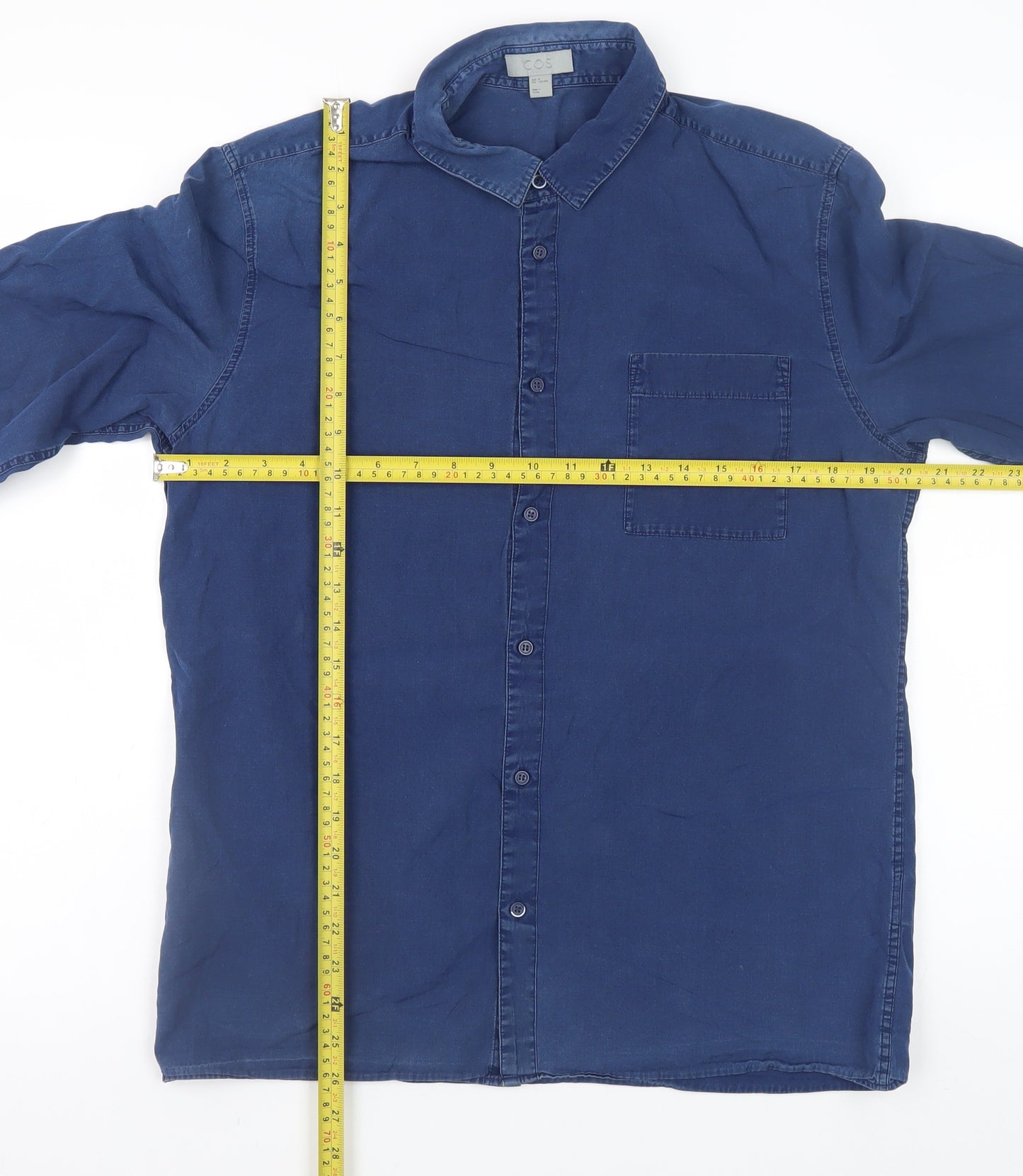 COS Men's Blue Lyocell Long Sleeve Regular Fit Button-Up Shirt Size M