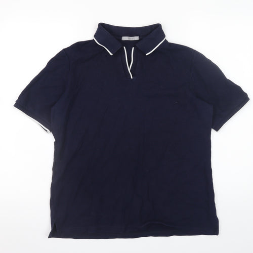 Marks and Spencer Men's Navy Blue Cotton Polo Shirt Size 14