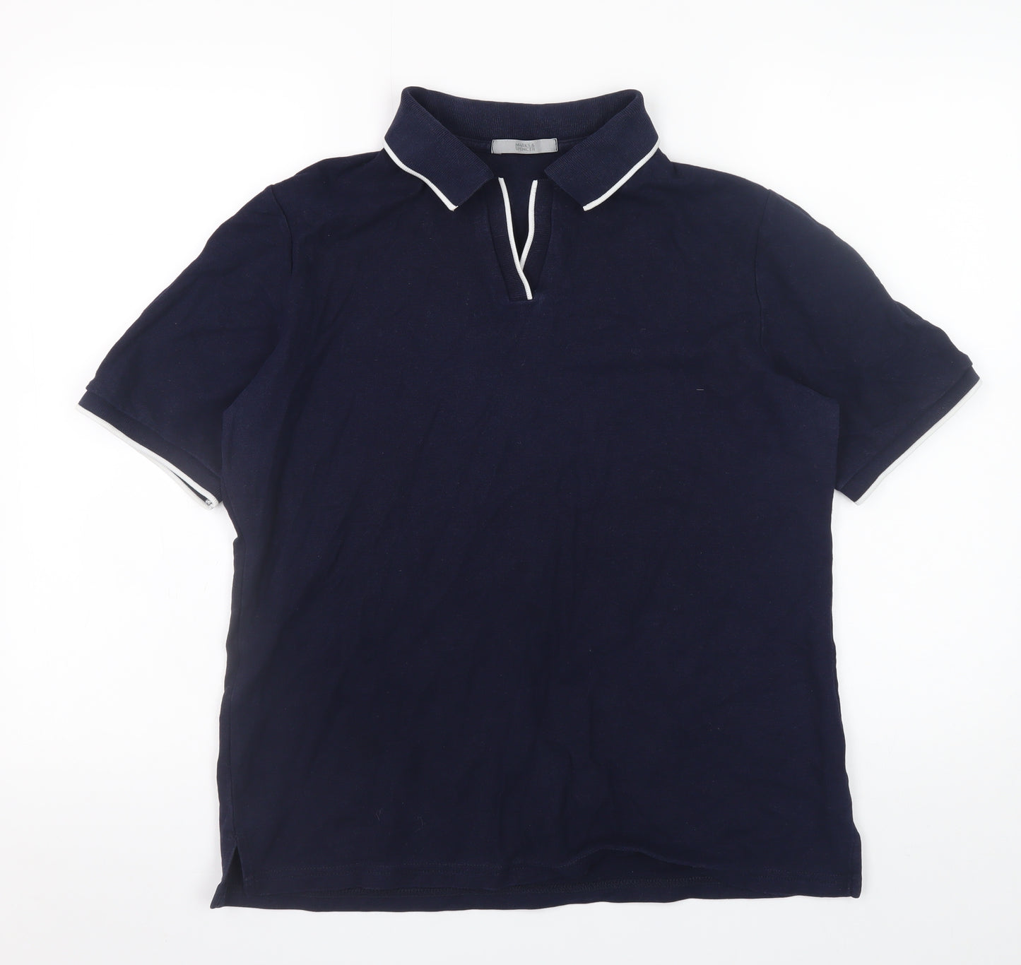 Marks and Spencer Men's Navy Blue Cotton Polo Shirt Size 14