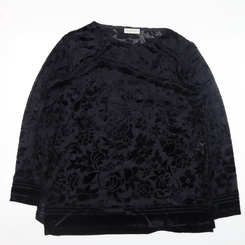 Your 6th Sense Women's Black Velvet Floral Tunic Blouse Size L