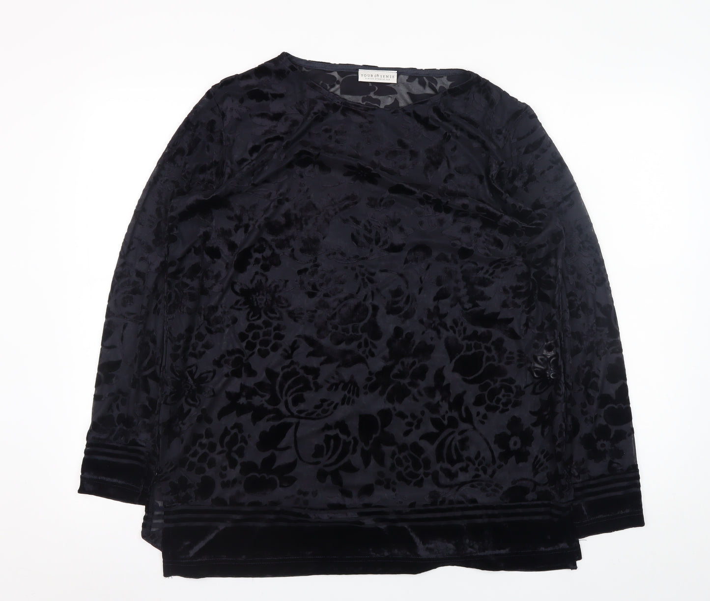 Your 6th Sense Women's Black Velvet Floral Tunic Blouse Size L