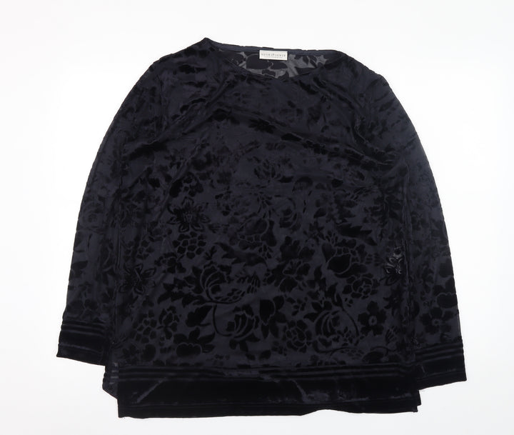 Your 6th Sense Women's Black Velvet Floral Tunic Blouse Size L