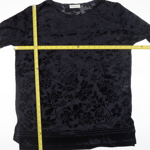 Your 6th Sense Women's Black Velvet Floral Tunic Blouse Size L