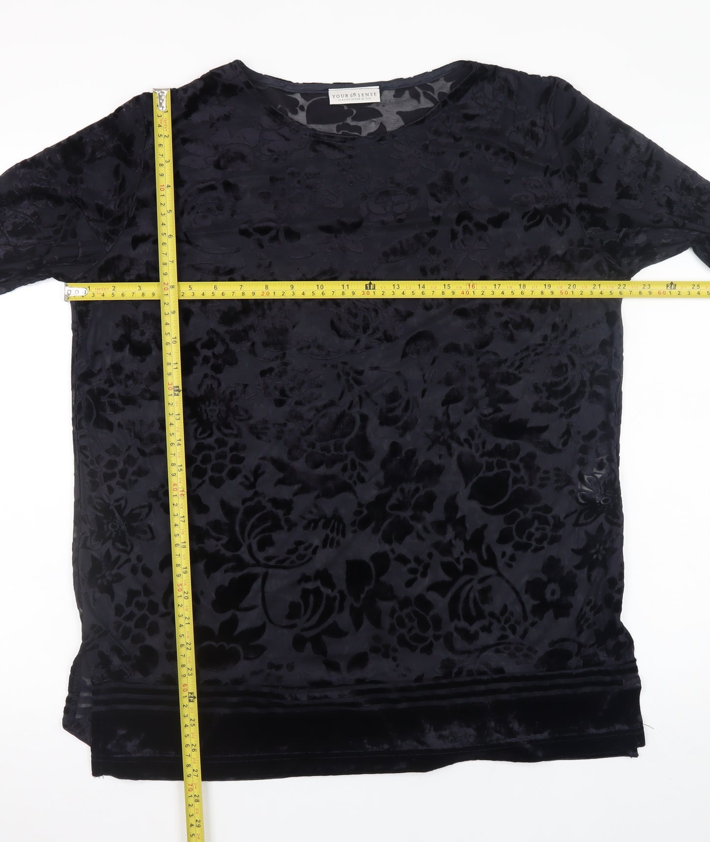 Your 6th Sense Women's Black Velvet Floral Tunic Blouse Size L
