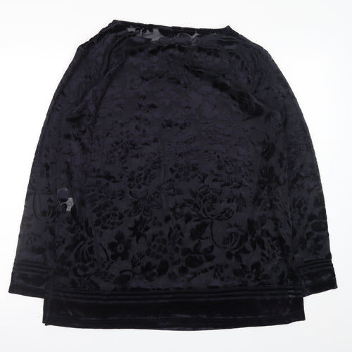 Your 6th Sense Women's Black Velvet Floral Tunic Blouse Size L