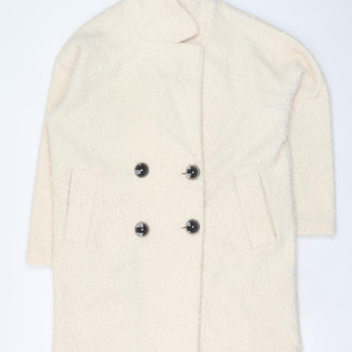 F&F Women Ivory Mid-Length Double Breasted Coat Size 8