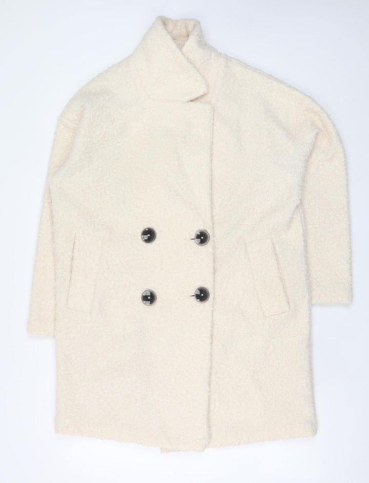 F&F Women Ivory Mid-Length Double Breasted Coat Size 8