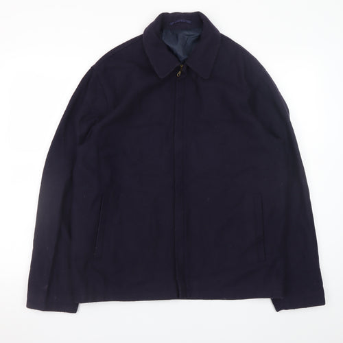 David Moss Men's Blue Wool Blend L Jacket Zip Up Mid-Length Casual Coat