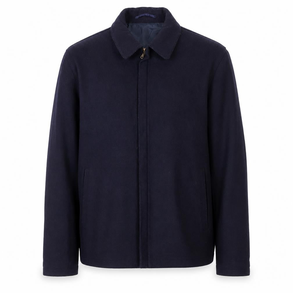 Front view of David Moss Men's Blue Wool Blend L Jacket Zip Up Mid-Length Casual Coat