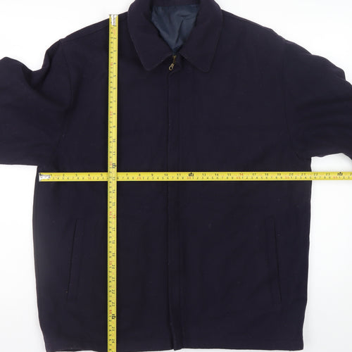 David Moss Men's Blue Wool Blend L Jacket Zip Up Mid-Length Casual Coat