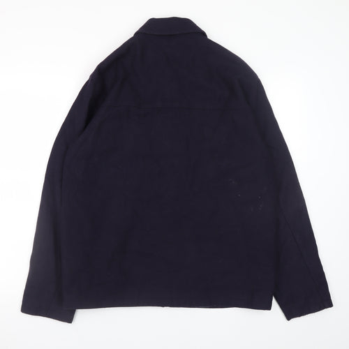 David Moss Men's Blue Wool Blend L Jacket Zip Up Mid-Length Casual Coat