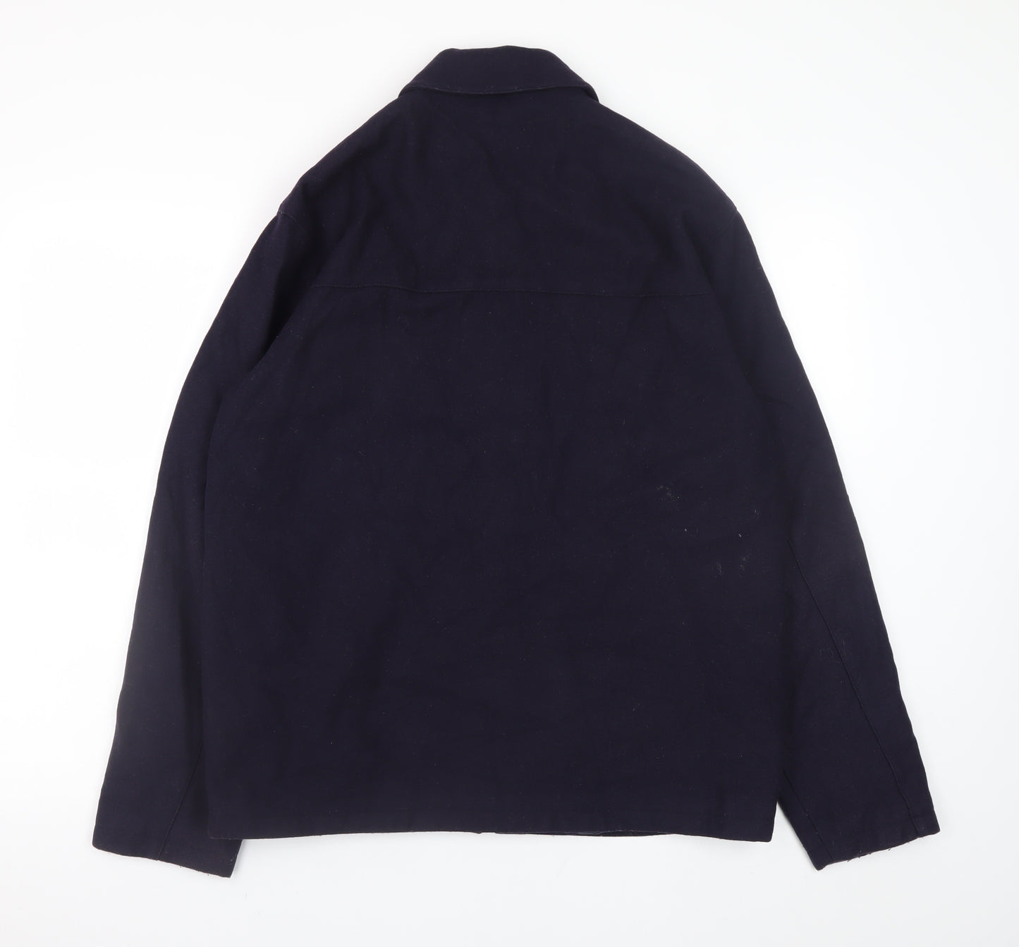 David Moss Men's Blue Wool Blend L Jacket Zip Up Mid-Length Casual Coat