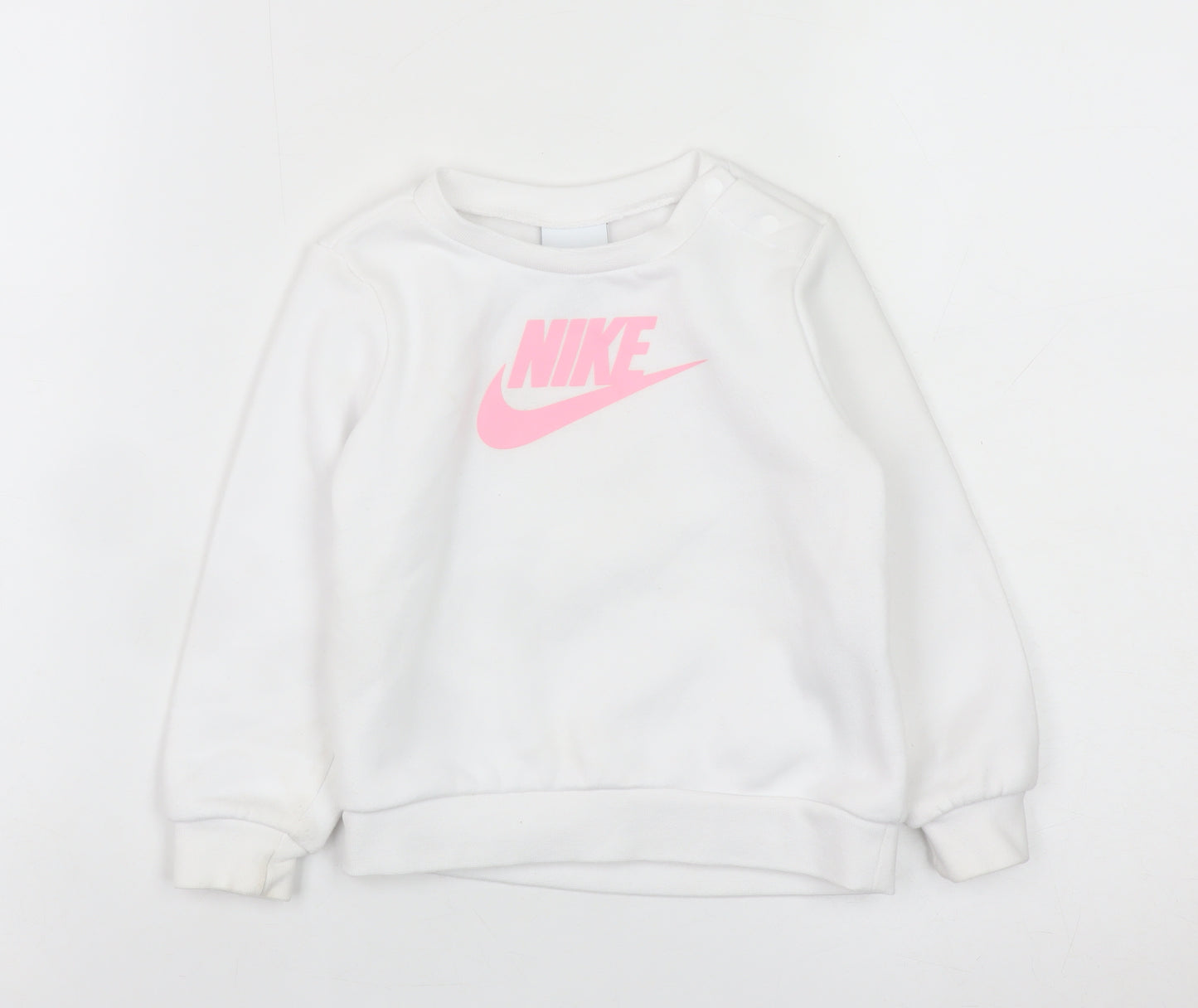 Nike Girls White Pink Logo Pullover Sweatshirt 2 Years Fleece Cotton Blend