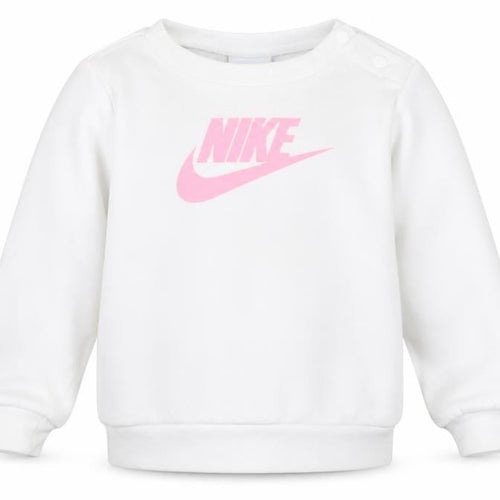 Nike Girls White Pink Logo Pullover Sweatshirt 2 Years Fleece Cotton Blend