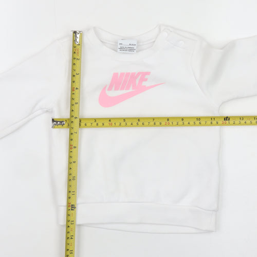 Nike Girls White Pink Logo Pullover Sweatshirt 2 Years Fleece Cotton Blend