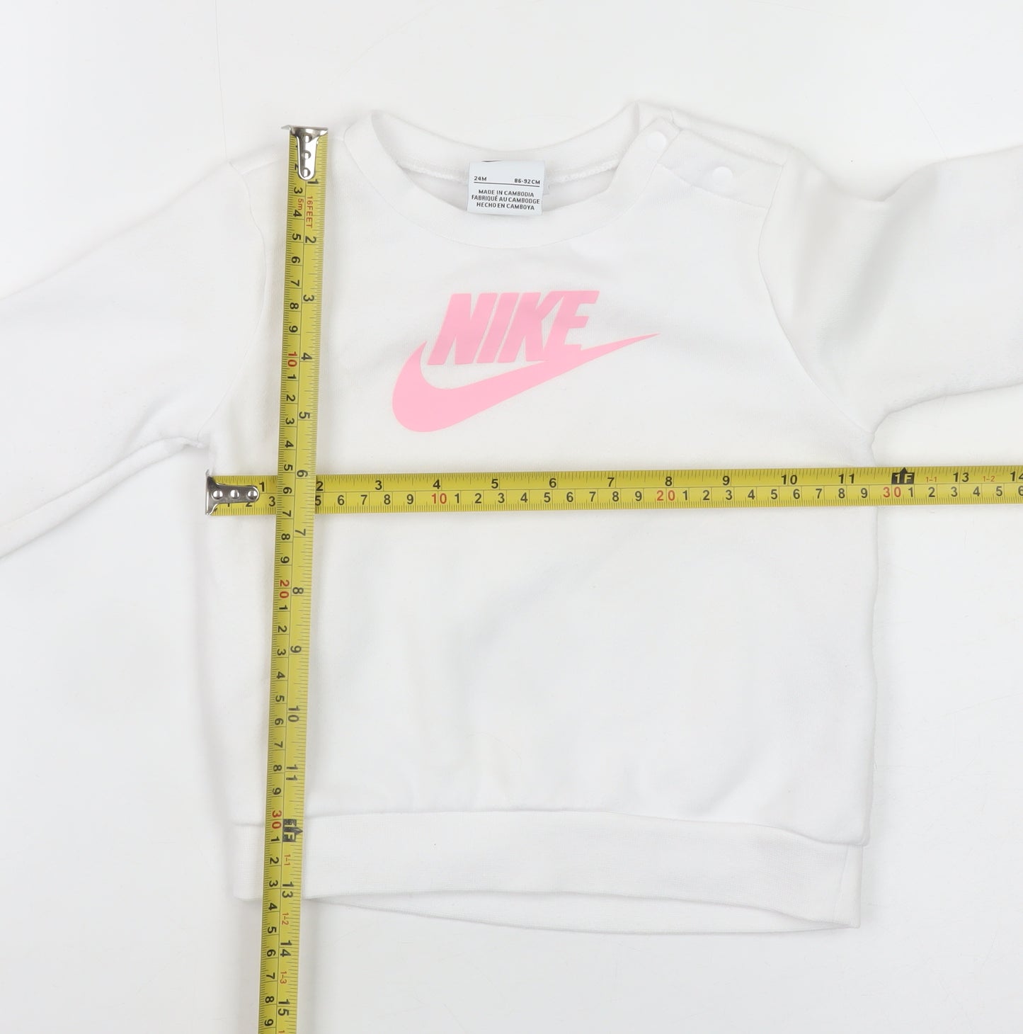 Nike Girls White Pink Logo Pullover Sweatshirt 2 Years Fleece Cotton Blend
