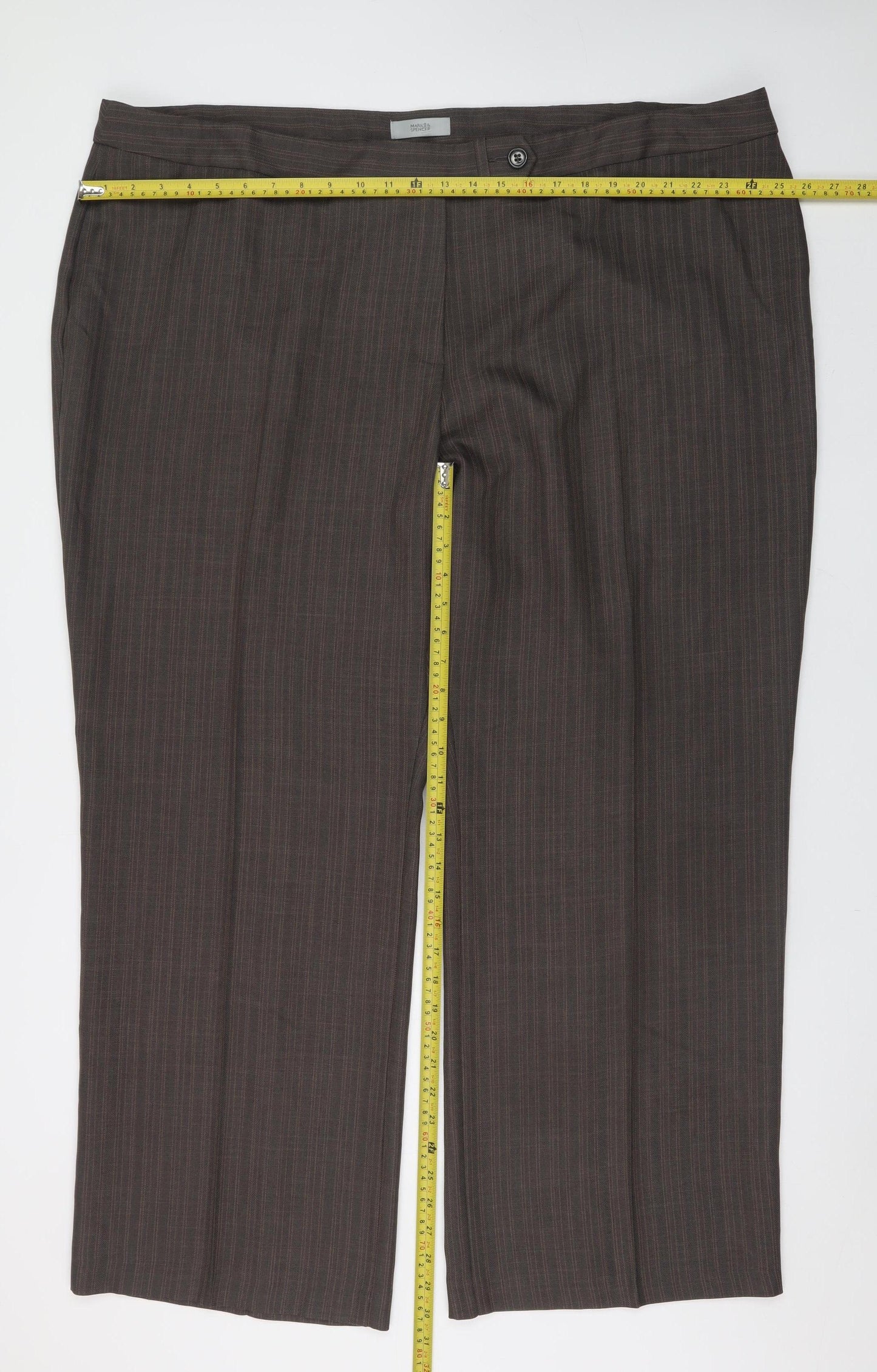 Marks and Spencer Women Brown Pinstripe Dress Pants Size 28 Regular