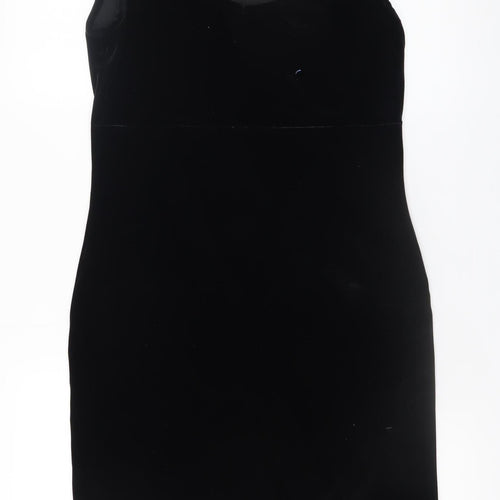 Select Women Black Velvet Bodycon Dress Size 14 Sleeveless Scoop Neck