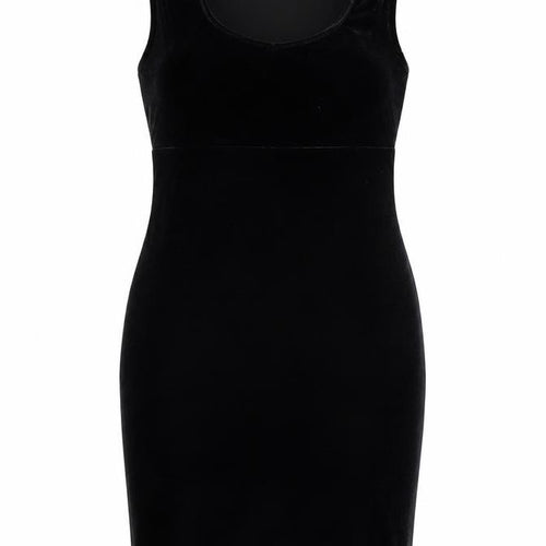 Select Women Black Velvet Bodycon Dress Size 14 Sleeveless Scoop Neck