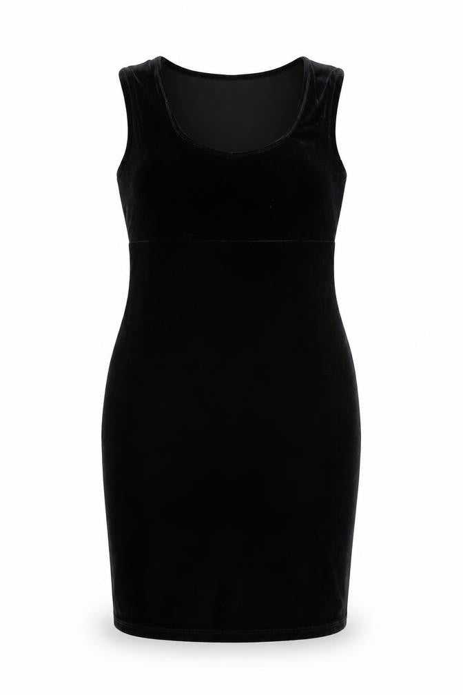 Select Women Black Velvet Bodycon Dress Size 14 Sleeveless Scoop Neck