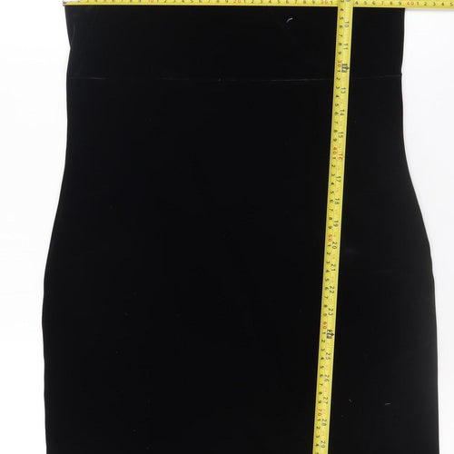 Select Women Black Velvet Bodycon Dress Size 14 Sleeveless Scoop Neck