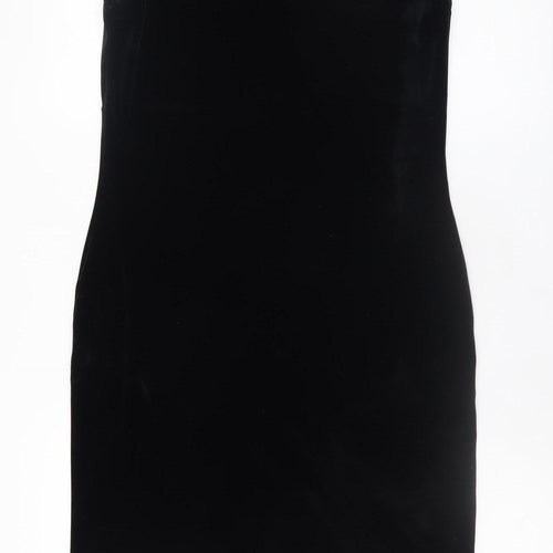 Select Women Black Velvet Bodycon Dress Size 14 Sleeveless Scoop Neck