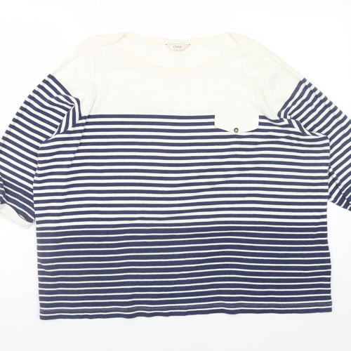Marks and Spencer Women’s Blue Striped 3/4 Sleeve Cotton T-Shirt UK 20